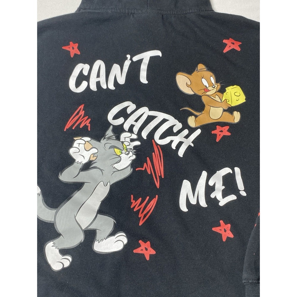Tom & Jerry Hoodie Mens L Black All Over Graphic Can't Catch Me Cartoon - Picture 9 of 13